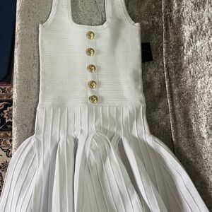 Retrofete White Mini Dress with Gold Buttons